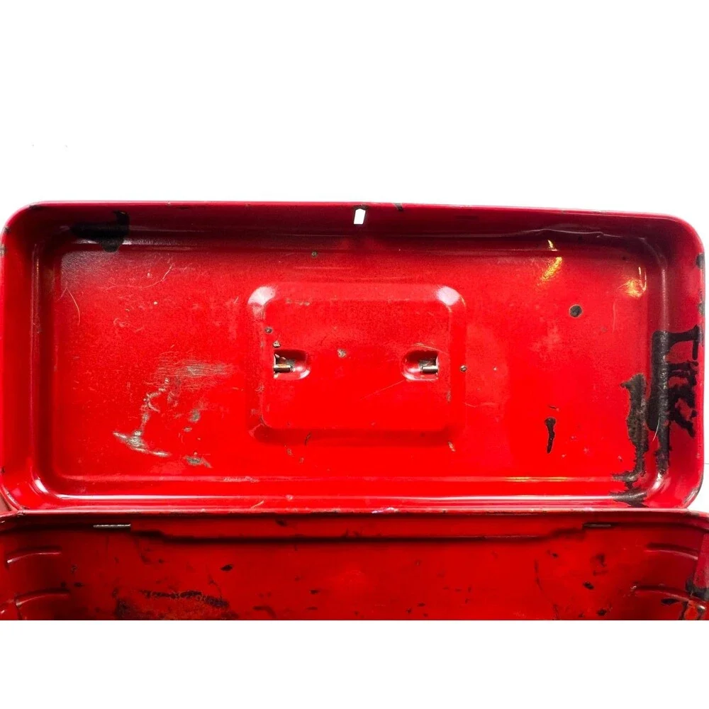 Vtg 1940s Red Metal Tool box Little Pal Handy Kit Art Deco Tool Box Salvage